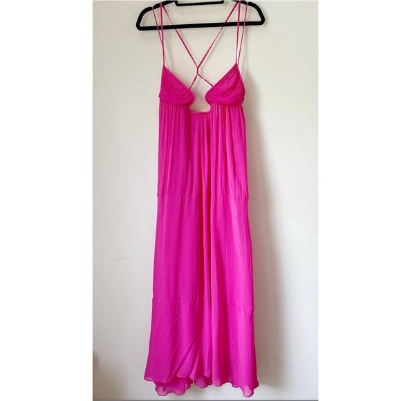 ZARA Bustier Neckline Chiffon Pink Flowy Goddess Maxi Dress Limited Edition XS - Picture 5 of 9